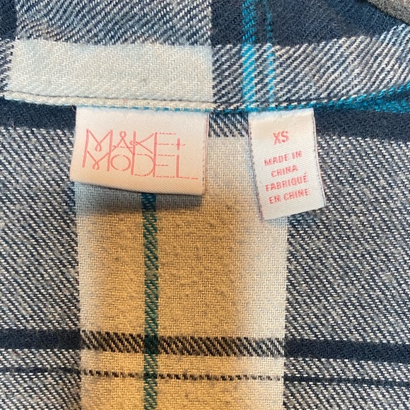 Make + Model Flannel button up Shirt Size XS Aqua Turquoise Blue Plaid Nordstrom - Picture 3 of 3